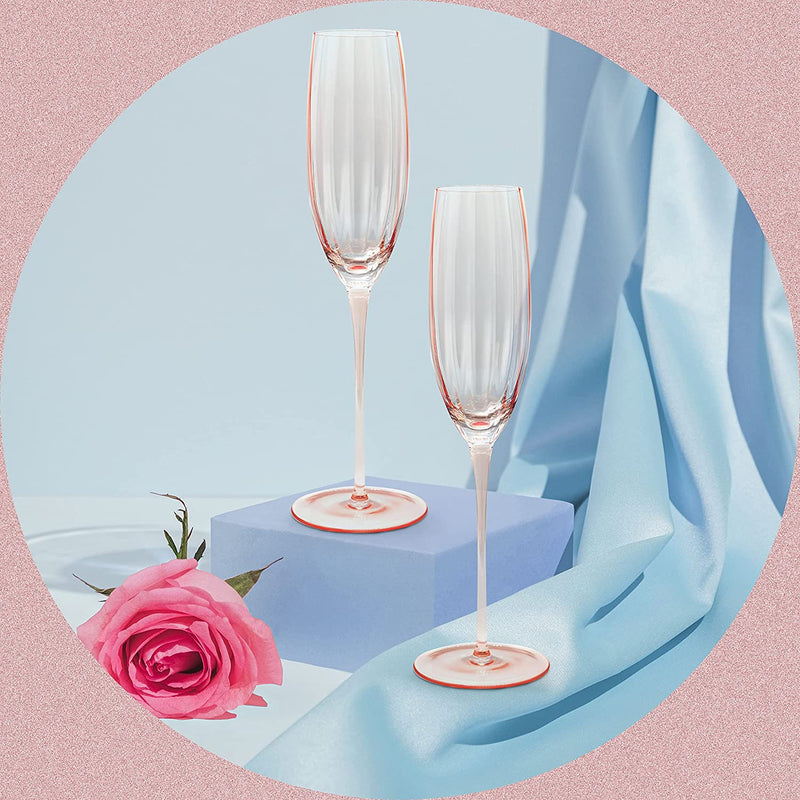 Sister.Ly Drinkware Pink Champagne Glasses / Pink Champagne Flutes, Set of 2, 7 Oz. - Celebrate Life One Glass at a Time