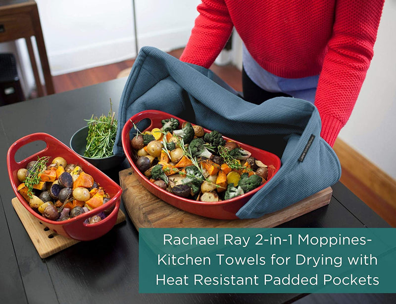 Rachael Ray Kitchen Towel, Oven Glove Moppine - 2-In-1 Ultra Absorbent Kitchen Towels with Heat Resistant Padded Pockets like Pot Holders and Oven Mitts to Handle Hot Cookware - Smoke Blue, 1 Pack Home & Garden > Kitchen & Dining > Kitchen Tools & Utensils Rachael Ray   