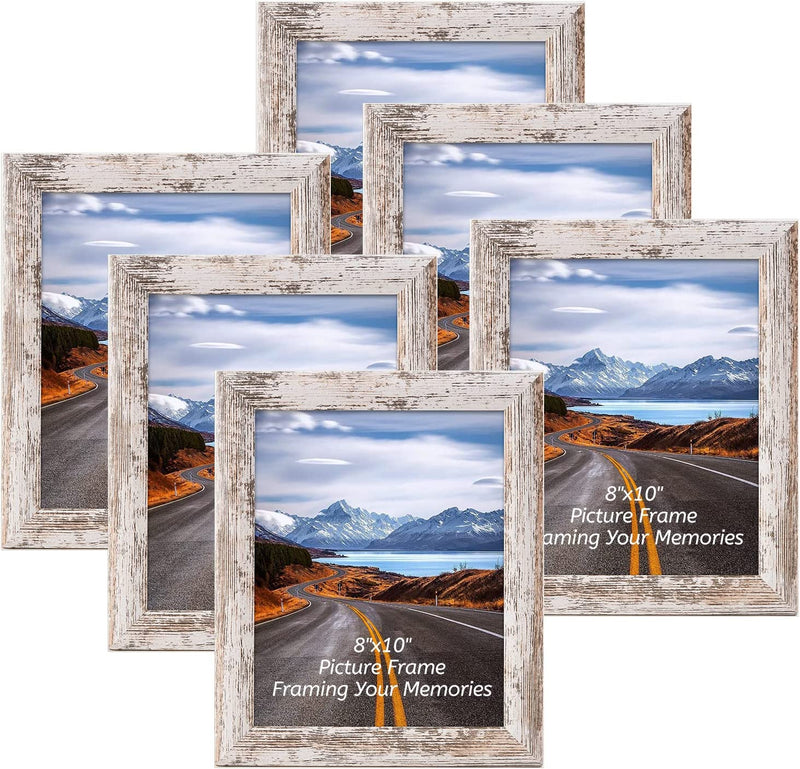 Decowald 8X10 Picture Frames Rustic with High Definition Glass, Distressed Wood Pattern Frame for Tabletop Display and Wall Mounting, Home Decorative Photo Frames, Set of 6, White Home & Garden > Decor > Picture Frames Decowald White 8x10 