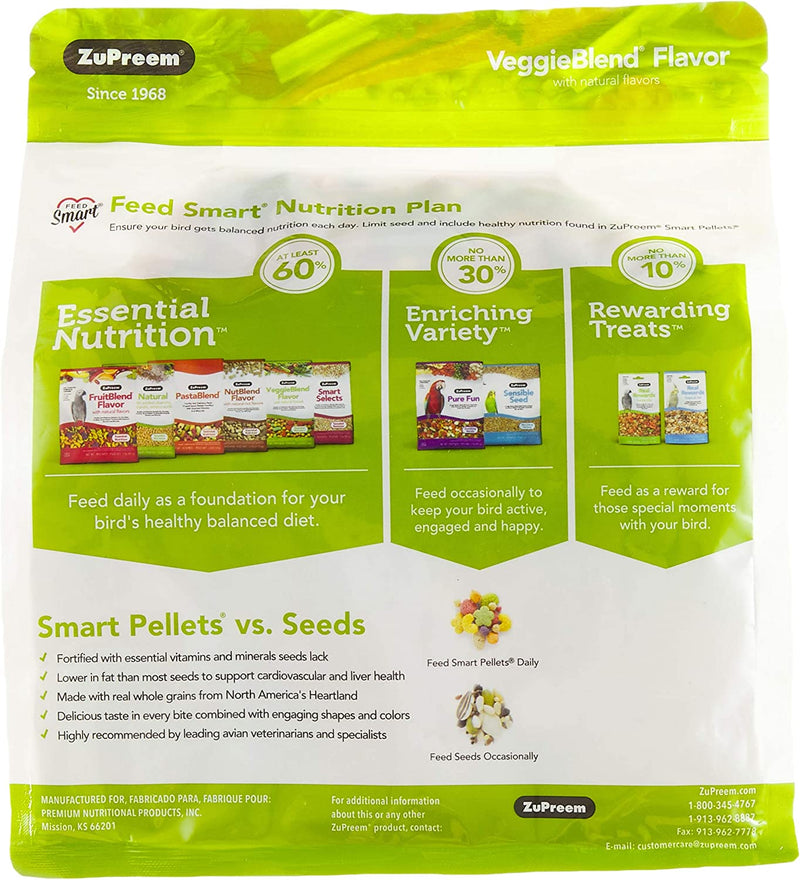 Zupreem Veggieblend Smart Pellets Bird Food for Parrots & Conures, 3.25 Lb Bag - Made in the USA, Daily Nutrition, Essential Vitamins, Minerals for African Greys, Senegals, Amazons, Eclectus, Cockatoos Animals & Pet Supplies > Pet Supplies > Bird Supplies > Bird Food ZuPreem   