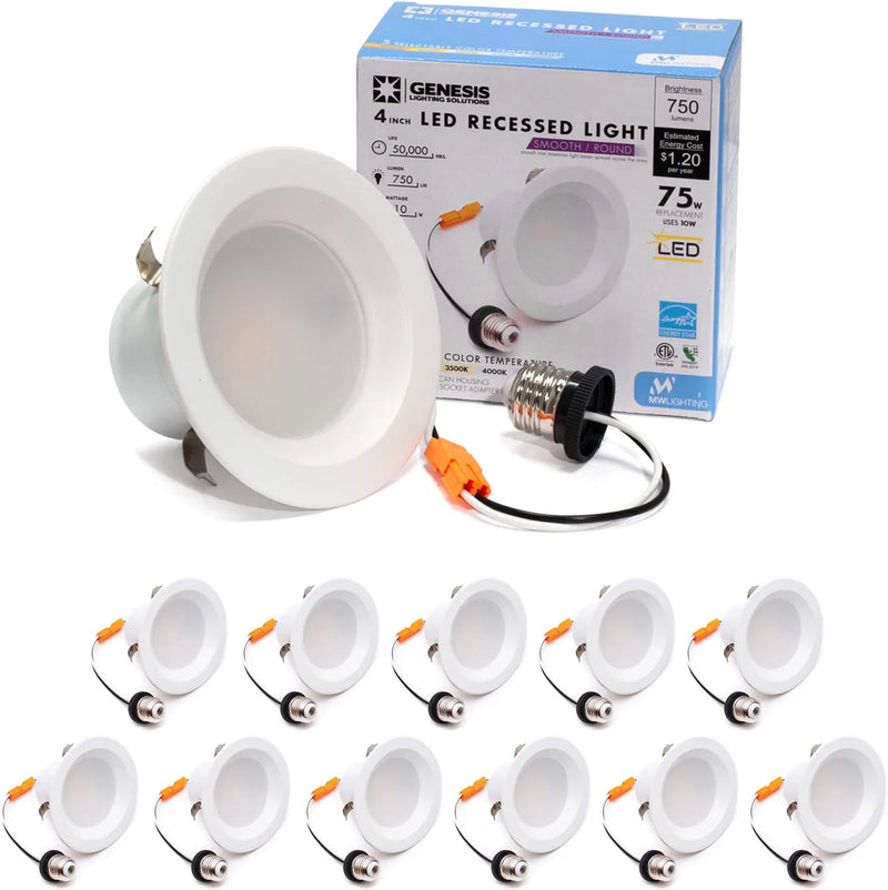 MW 4 Inch 5 Selectable Color Temperature LED Downlight Retrofit with Smooth Trim 1Pk, 2700/3000/3500/4000/5000K, Dimmable, 75W Incandescent Equal, 750LM, Energy Star (1 Pack) Home & Garden > Lighting > Flood & Spot Lights MW LIGHTING 12 PACK  