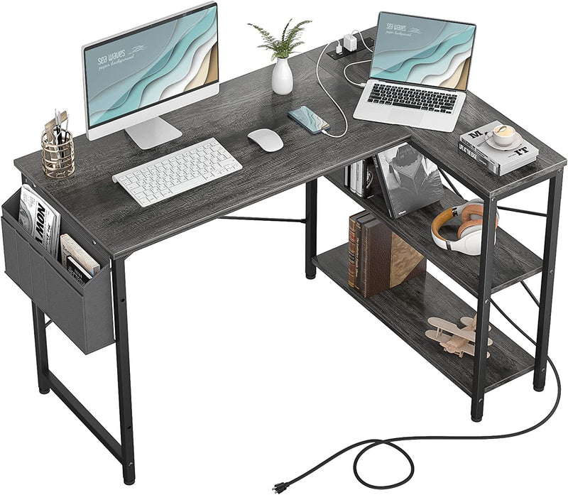 Homieasy Small L Shaped Computer Desk, 47 Inch L-Shaped Corner Desk with Reversible Storage Shelves for Home Office Workstation, Modern Simple Style Writing Desk Table with Storage Bag(Black Oak) Home & Garden > Household Supplies > Storage & Organization Homieasy Black Oak 47inch with outlet 