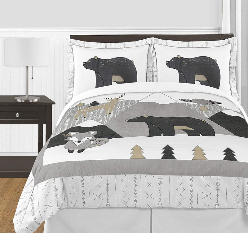 Sweet Jojo Designs Beige Grey White Boho Mountain Animal Unisex Boy or Girl Full Queen Size Kid Childrens Bedding Comforter Set for Gray Woodland Forest Friends Collection - 3 Pieces - Deer Fox Bear Home & Garden > Linens & Bedding > Bedding Sweet Jojo Designs   