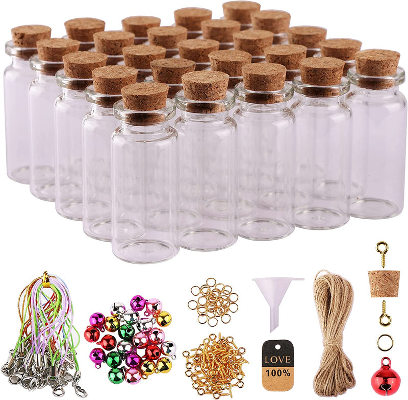 Maxmau 25Pcs Small Glass Bottles with Cork Stoppers DIY Art Craft Storage 10Ml Mini Glass Vials,Tiny Jars for Wedding Party Favors Home Decoration with Connection Accessories Twine Bell Home & Garden > Decor > Decorative Jars MaxMau   