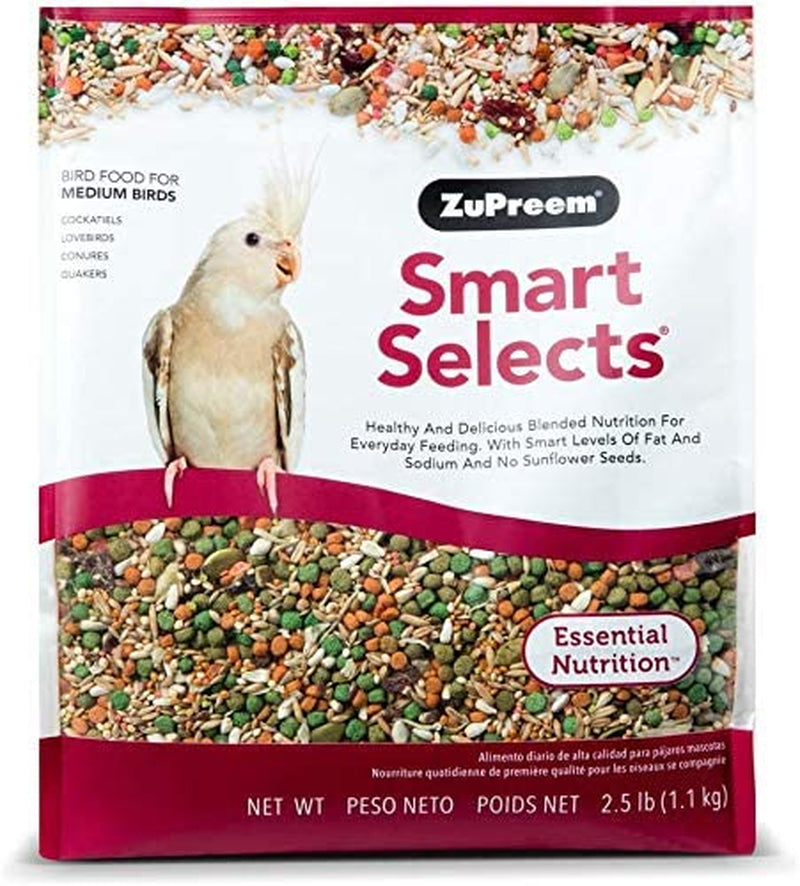 Zupreem Smart Selects Bird Food for Medium Birds, 2.5 Lb (Pack of 2) - Everyday Feeding, Cockatiels, Quakers, Lovebirds, Small Conures Animals & Pet Supplies > Pet Supplies > Bird Supplies > Bird Food ZuPreem 2.5 Pound (Pack of 2)  