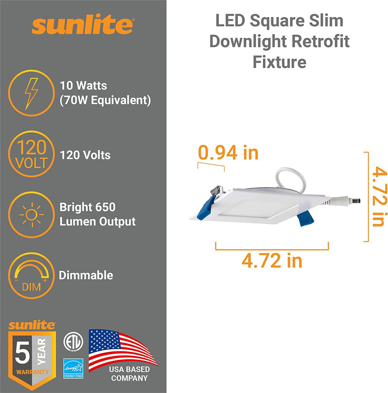 Sunlite 82057-SU LED Square Slim Downlight Retrofit Fixture 4 Inch, 10 Watt, Dimmable, 650 Lumen, 1 Pack, 50K-Super White Home & Garden > Lighting > Flood & Spot Lights Sunlite   