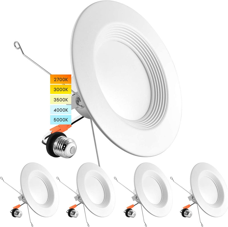 Luxrite 5/6 Inch LED Recessed Retrofit Downlight, 14W=90W, CCT Color Selectable 2700K | 3000K | 3500K | 4000K | 5000K, Dimmable Can Light, 1100 Lumens, Wet Rated, Energy Star, Baffle Trim (4 Pack) Home & Garden > Lighting > Flood & Spot Lights Luxrite 4 Count (Pack of 1)  
