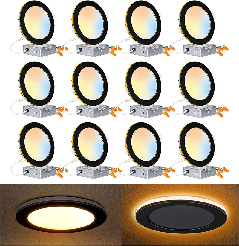 12 Pack 6 Inch LED Recessed Ceiling Light with Night Light, CRI90, 14W=100W, 1200Lm, 2700K/3000K/3500K/4000K/5000K Selectable, Dimmable Recessed Lighting, Can-Killer Downlight, J-Box Included Home & Garden > Lighting > Flood & Spot Lights hykolity 6 Inch | ORB  