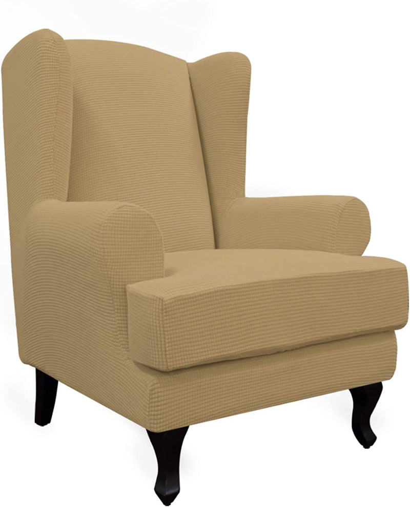 Easy-Going Stretch Wingback Chair Sofa Slipcover 2-Piece Sofa Cover Furniture Protector Couch Soft with Elastic Bottom, Spandex Jacquard Fabric Small Checks, Black Home & Garden > Decor > Chair & Sofa Cushions Easy-Going Golden  