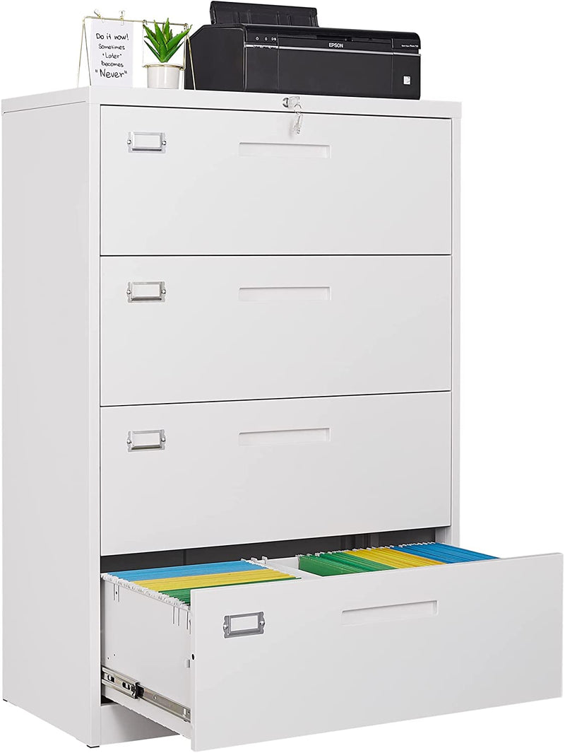 Letaya Metal Lateral File Cabinets with Lock,2 Drawer Steel Wide Filing Organization Storage Cabinets,Home Office Furniture for Hanging Files Letter/Legal/F4/A4 Size (Blcak-2 Drawer) Home & Garden > Household Supplies > Storage & Organization Letaya White-4 Drawer  