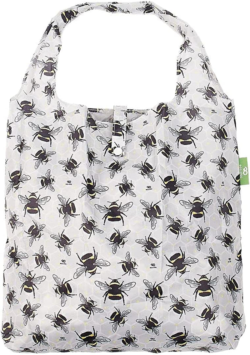 Eco Chic Lightweight Foldable Reusable Shopping Bag | Water Resistant Shopping Tote Bag | Made from Recycled Plastic Bottles Home & Garden > Decor > Decorative Jars ECO CHIC Bumble Bees Grey  