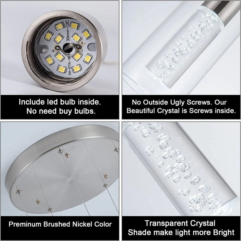 Leadtek Pendant Lights,5-Light Integrated Kitchen Light, 40W CRI 80+, 3400Lm Premium Screwed Bubble with Brushed Nickel Finish. Home & Garden > Lighting > Lighting Fixtures Leadtek   