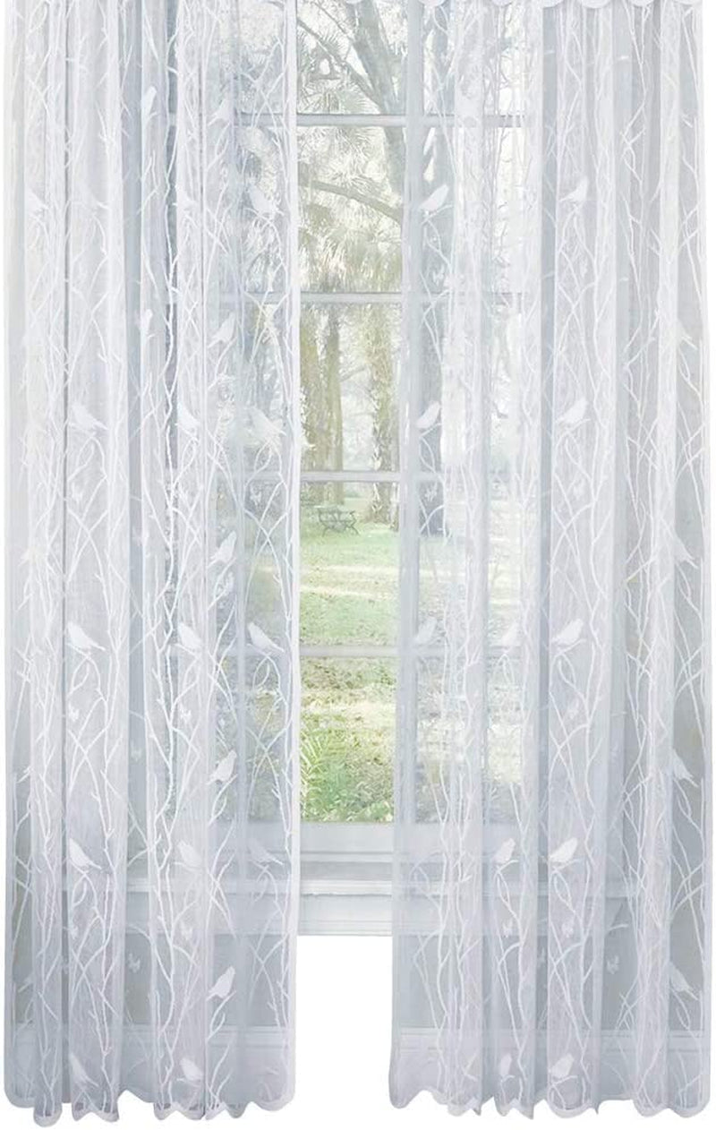 Collections Etc Songbird Rod Pocket Lace Curtain Panel with Scalloped Hem, Ivory, 56" X 84" Home & Garden > Decor > Window Treatments > Curtains & Drapes Collections Etc White 56"x63" 