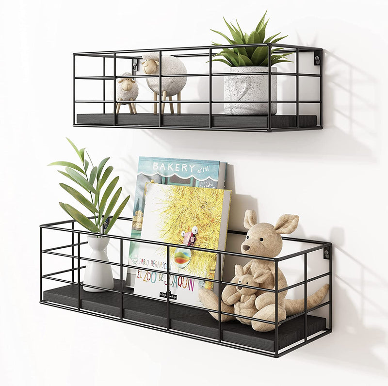 Fixwal 4 Set Floating Shelves Wall Shelves for Storage Hanging Shelves Wall Mounted for Living Room Kitchen and Bedroom Bathroom for Wall Decorative Storage (Black) Furniture > Shelving > Wall Shelves & Ledges Fixwal   