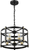 WINGBO 5-Light Farmhouse round Chandelier, Industrial Hanging Pendant Light with Metal Drum Shade, Height Adjustable for Flat and Slop Ceiling, Kitchen Island, Dining Room, Living Room, Nickel Home & Garden > Lighting > Lighting Fixtures > Chandeliers WINGBO Black & Gold  