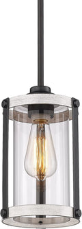 Osimir Farmhouse Glass Pendant Light, 1 Light Cage Hanging Pendant Lighting for Kitchen Island with Clear Glass Shade in Wood and Black Finish, Adjustable Length, CH9180-1A Home & Garden > Lighting > Lighting Fixtures Osimir Rustic White & Black  