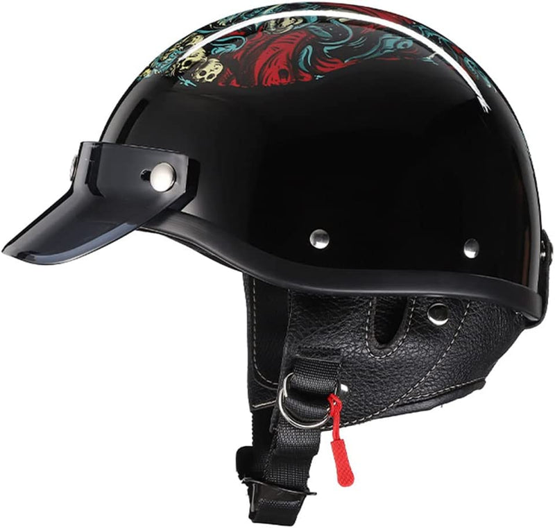 Motorcycle German Style Half Face Helmet, Adult Vintage Open Face Electric Helmet for Men Women DOT Approved Bicycle Cruiser Scooter Skull Cap Half Shell Crash Helmet for All Seasons Sporting Goods > Outdoor Recreation > Cycling > Cycling Apparel & Accessories > Bicycle Helmets Aanlun E Large 