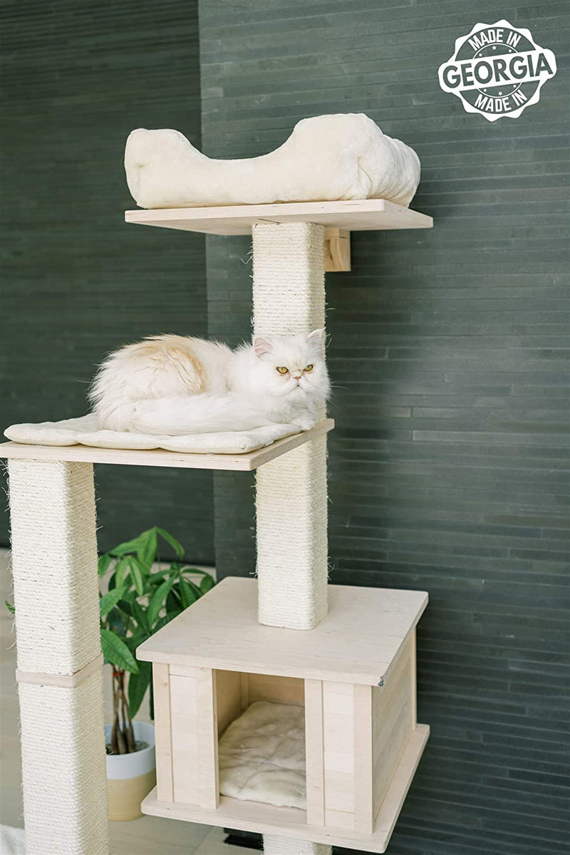 PAWMONA Multi-Level Cat Tree Bed Condo, 60", Indoor Cat Tower with Square-Shaped Scratching Posts for Cats and Kittens, 4 Beds, 1 Covered, Made from Natural Birch Wood and Natural Sisal Matting, Cream Sporting Goods > Outdoor Recreation > Boating & Water Sports > Swimming > Swim Goggles & Masks Pomona   