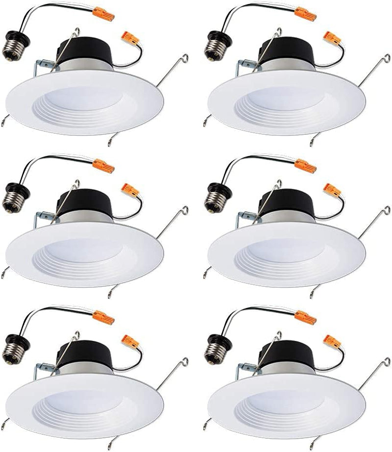 Halo 6 Inch Recessed LED Can Light – Retrofit Ceiling & Shower Downlight – 3000K - Baffle White Trim - 6 Pack