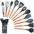 Karangred 12Pcs Silicone Cooking Kitchen Utensils Set with Holder,Wooden Handles Cooking Tool,Bpa Free,Non Toxic Turner Tongs Spatula Spoon Kitchen Gadgets Set for Nonstick Cookware (Purple) Home & Garden > Kitchen & Dining > Kitchen Tools & Utensils Karangred Black  