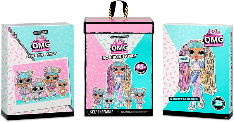 LOL Surprise OMG Bon Bon Family with 45+ Surprises Including Candylicious OMG Doll, Bon Bon, Bling Bon Bon, Lil Bon Bon, Hop Hop, Accessories, and Foldable Playset | Kids 36 Months - 10 Years Old