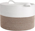 INDRESSME Xxxlarge Cotton Rope Basket 21.7" X 21.7" X 13.8" Woven Baby Laundry Blanket Basket Toy Basket with Handle Storage Comforter Cushions Thread Laundry Hamper Home & Garden > Household Supplies > Storage & Organization INDRESSME White & Brown  