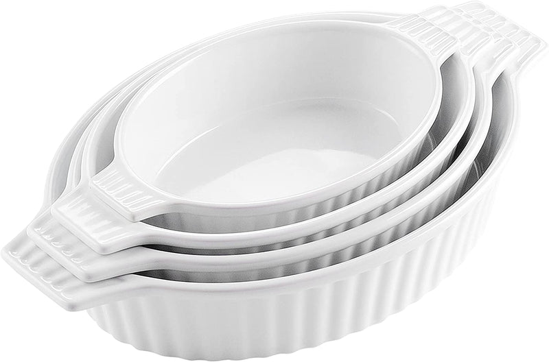 MALACASA Ceramic Baking Dish Set, Oval Bakeware Set of 2 (12.75"/14.5"), Baking Pans for Cooking with Handles for Lasagna/Pie/Casseroles/Tapas, Series Bake, Orange Home & Garden > Kitchen & Dining > Cookware & Bakeware MALACASA White Oval (9.5"/11.25"/12.75"/14.5") 