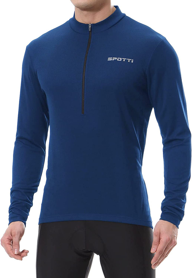 Spotti Men'S Cycling Bike Jersey Long Sleeve with 3 Rear Pockets - Moisture Wicking, Breathable, Quick Dry Biking Shirt Sporting Goods > Outdoor Recreation > Cycling > Cycling Apparel & Accessories Spotti Navy XX-Large 