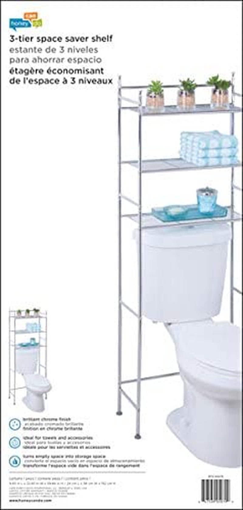 Honey-Can-Do BTH-05079 3-Tier Metal Bathroom Shelf Space Saver, 9.45 X 22.83 X 59.84, Chrome Home & Garden > Household Supplies > Storage & Organization Honey-Can-Do   