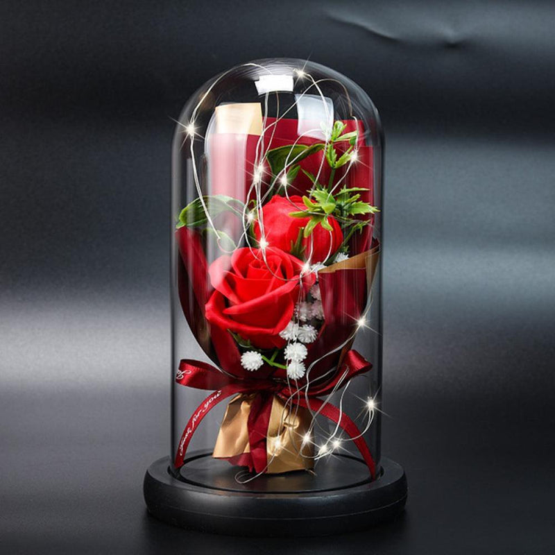 Rose in Glass Dome with Fairy Light String, Romantic Gifts for Girlfriend Wife Women Valentines Day, Mothers Day, Anniversary, Pink Rose Home & Garden > Decor > Seasonal & Holiday Decorations CN Red  