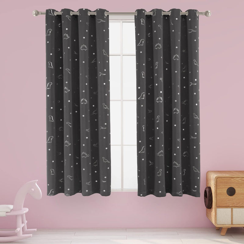 LORDTEX Dinosaur and Star Foil Print Blackout Curtains for Kids Room - Thermal Insulated Curtains Noise Reducing Window Drapes for Boys and Girls Bedroom, 42 X 84 Inch, Grey, Set of 2 Panels Home & Garden > Decor > Window Treatments > Curtains & Drapes LORDTEX Grey 52 x 63 inch 
