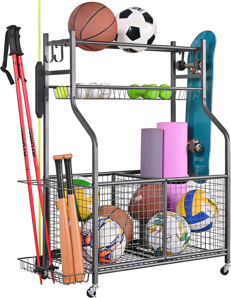 Mythinglogic Sports Equipment Garage Oorganizer,Garage Ball Storage for Sports Gear and Toys, Rolling Ball Cart with Wheels for Indoor/Outdoor Use Sporting Goods > Outdoor Recreation > Winter Sports & Activities Mythinglogic   