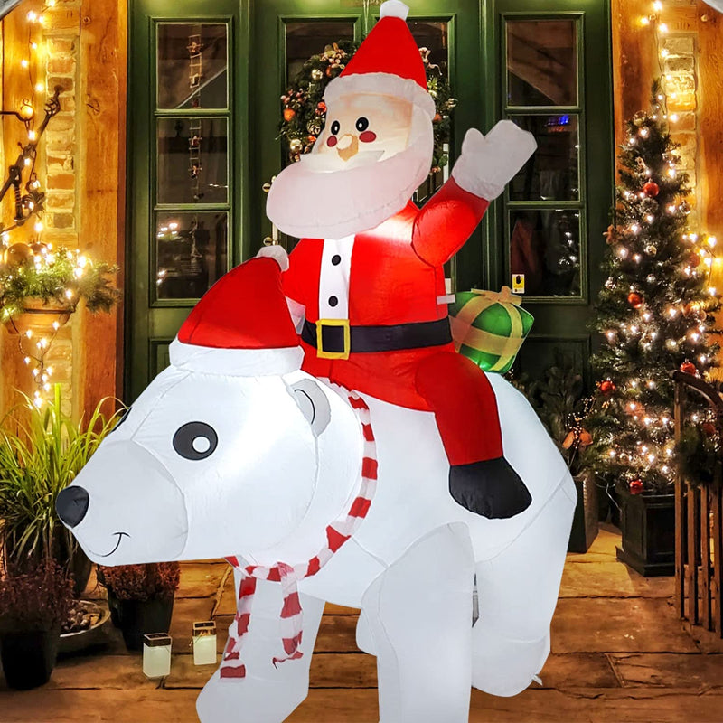 BOOWOO 7 FT Christmas Inflatable Polar Bear, Inflatable Santa Ride on Polar Bear Decorations, Inflatable Christmas Decorations with Light for Indoor Outdoor Garden Lawn Holiday Party Yard Decorations  BOOWOO   