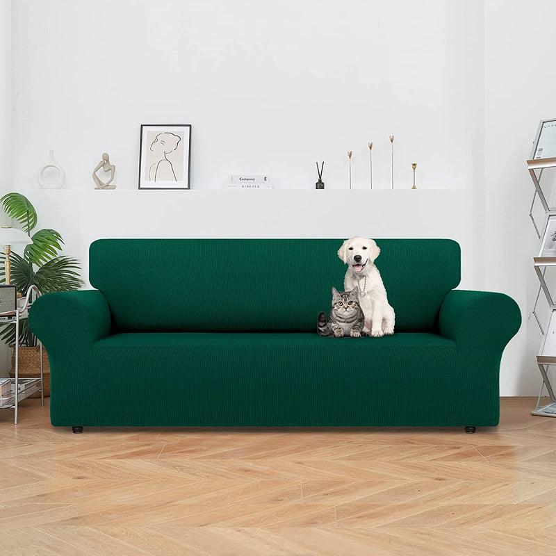 LURKA Stretch Sofa Covers - Spandex Non Slip Couch Sofa Slipcover, Soft with Elastic Bottom for Kids (Dark Green, Large)