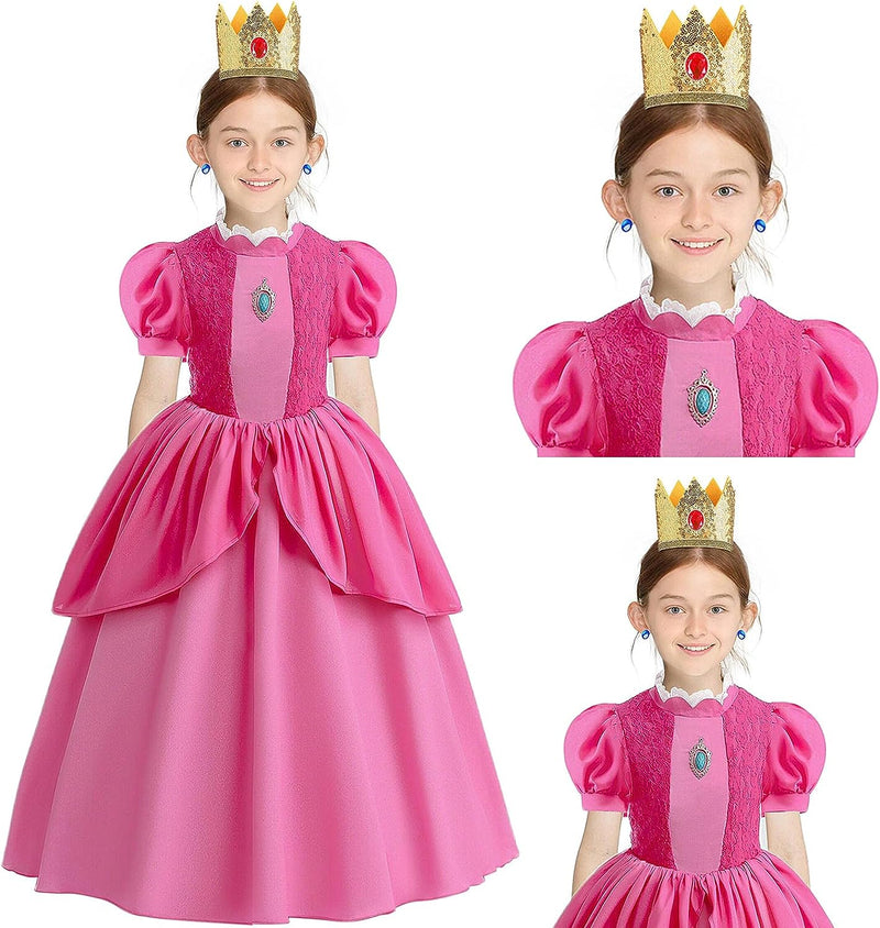 JNMTZ Princess Peach Costume Dress Girls Kids Cosplay Princess Peach Costumes Outfit Halloween Party Dress Up  JNMTZ   