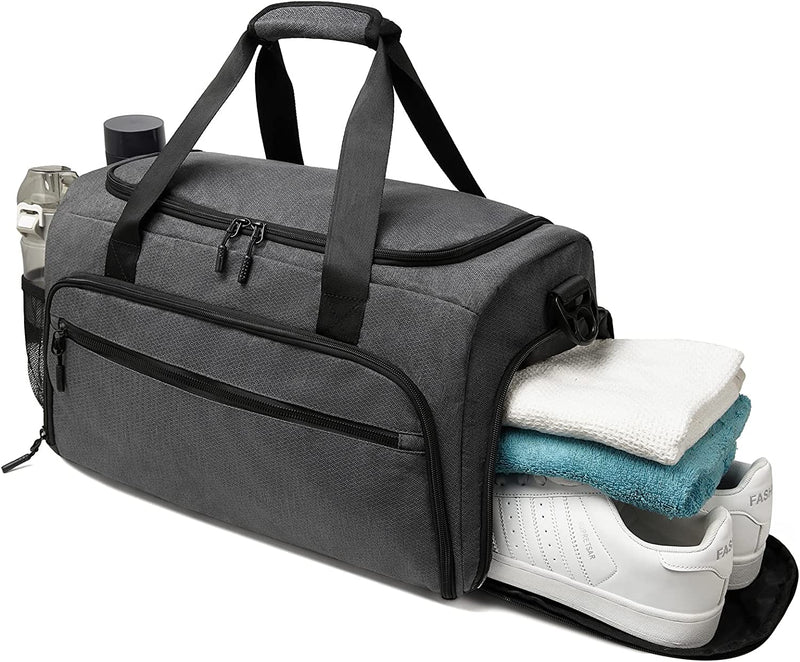 Gym Bag for Men Women, Small Fitness Workout Sports Duffle Bag with Wet Pocket & Shoes Compartment, Water Resistant Overnight Weekender Duffel Bag in Light Black Home & Garden > Household Supplies > Storage & Organization SOAEON Grey  