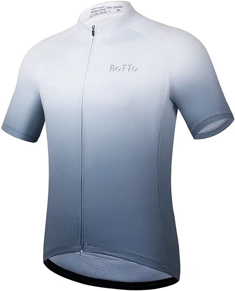 ROTTO Cycling Jersey Mens Bike Shirt Short Sleeve Gradient Color Series Sporting Goods > Outdoor Recreation > Cycling > Cycling Apparel & Accessories ROTTO B2 White-gray XX-Large 
