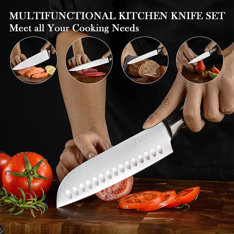 EUNA 5 PCS Knife Chef Set Ultra Sharp, Japanese Knives of Stainless Steel for Multipurpose Cooking, Kitchen Knives Professional with Gift Box, Integrated Design with Non-Stick Coating Sliver