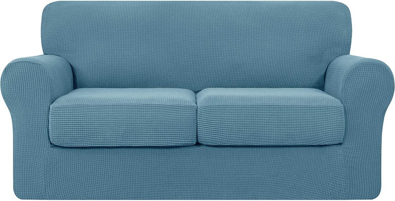 Hokway Couch Cover for 2 Cushion Couch 3 Piece Stretch Sofa Slipcovers with Separate Cushion for 2 Seater Couch Furniture Covers for Kids and Pets in Living Room(Medium,Dark Blue) Home & Garden > Decor > Chair & Sofa Cushions Hokway Smoky Blue Medium 