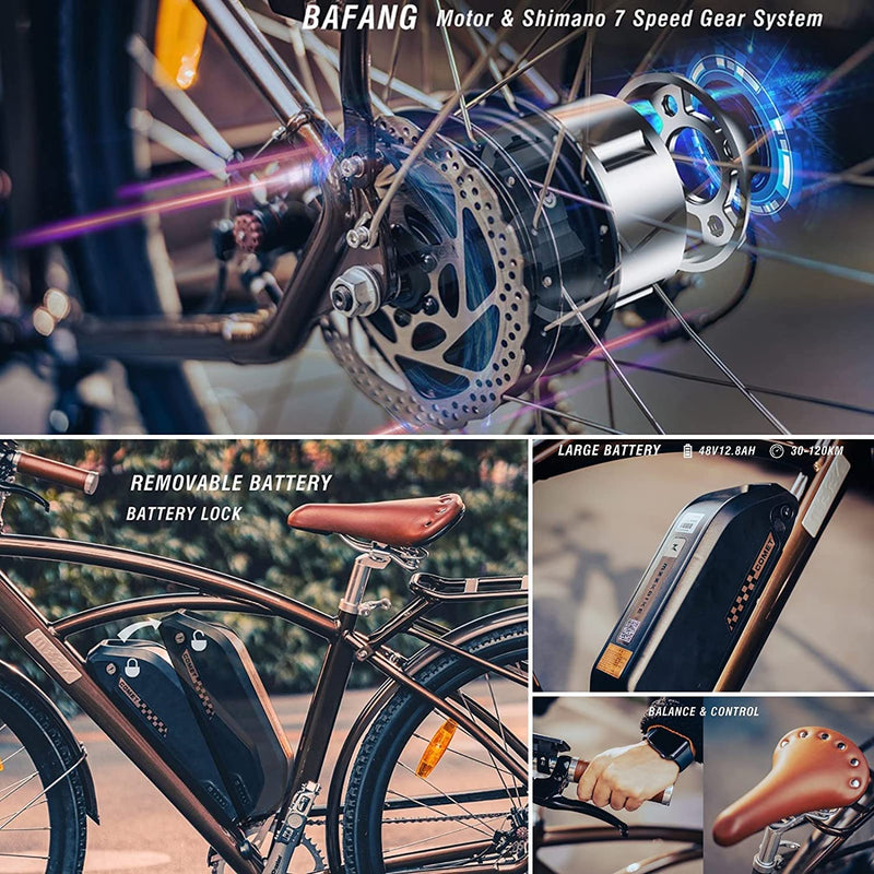 Commuter Electric Bike for Adults, City Cruiser Ebike 500W Powerful Brushless Motor Cargo, 20+MPH, 50+Miles, 28" Electric Bicycle with Removable 48V 13Ah Larger Battery, Professional Shimano 7-Speed Sporting Goods > Outdoor Recreation > Cycling > Bicycles Jiangsu mingsheng   