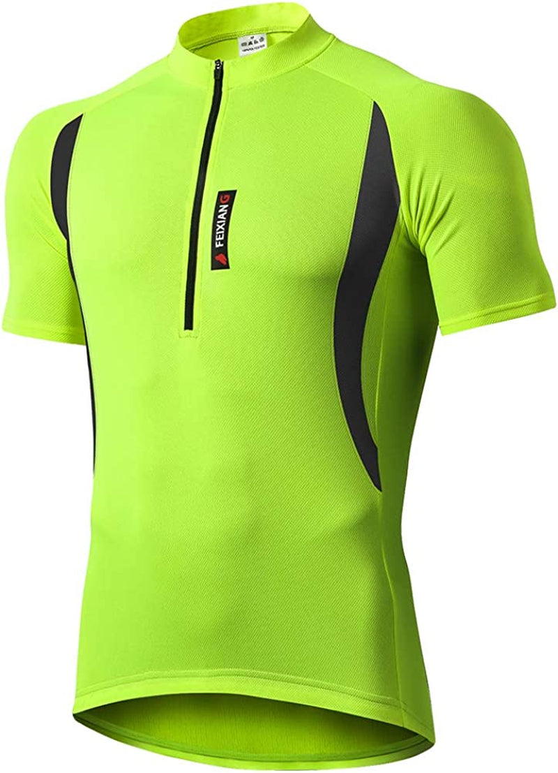 FEIXIANG Men'S Cycling Bike Jersey Short/Long Sleeve Moisture Wicking Breathable Biking Shirts with 3 Rear Pocket Sporting Goods > Outdoor Recreation > Cycling > Cycling Apparel & Accessories FEIXIANG Green 3X-Large 