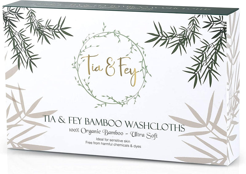 Tia & Fey Face Cloth Made from Bamboo Soft Wash Cloths for Face Organic Bamboo Set of 6 Face Towel Gentle on Sensitive Skin Women Makeup Remover Reusable Absorbent Washcloths 10 X 10 Inch (White)