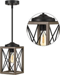DEWENWILS Farmhouse Pendant Light, Metal Hanging Light Fixture with Wooden Grain Finish, 48 Inch Adjustable Pipes for Flat and Slop Ceiling, Kitchen Island, Bedroom, Dining Hall, E26 Base, ETL Listed Home & Garden > Lighting > Lighting Fixtures Dewenwils Gray  