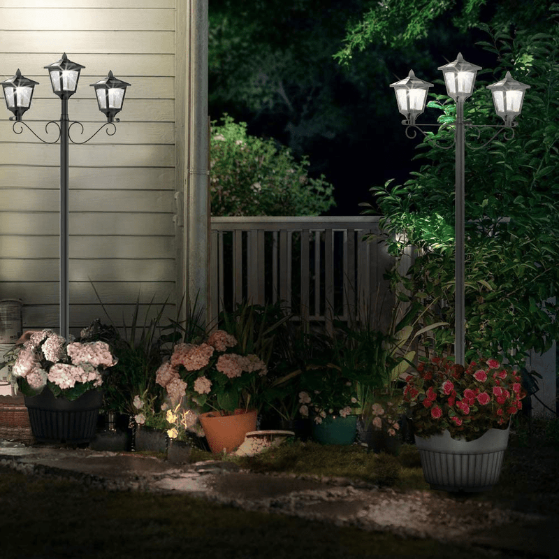 72" Solar Lamp Post Lights Outdoor, Triple-Head Street Vintage Solar Lamp Outdoor, Solar Post Light for Garden, Lawn, Planter Not Included Home & Garden > Lighting > Lamps Greluna   