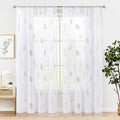 JINCHAN Sheer Embroidered Curtains for Living Room 84 Inch Length 2 Panels Leaf Pattern Voile for Bedroom Botanical Design Rod Pocket Top Window Treatments Sheers for Kitchen White on Taupe Home & Garden > Decor > Window Treatments > Curtains & Drapes CKNY HOME FASHION Herb White*taupe 84"L 