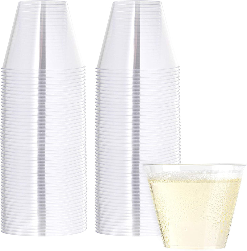 Plasticpro 9 Oz Disposable Plastic Party Cups,Old Fashioned Designed Tumblers, Crystal Clear (Clear with Rose Gold Rim, 100) Home & Garden > Kitchen & Dining > Tableware > Drinkware PLASTICPRO Clear 100 