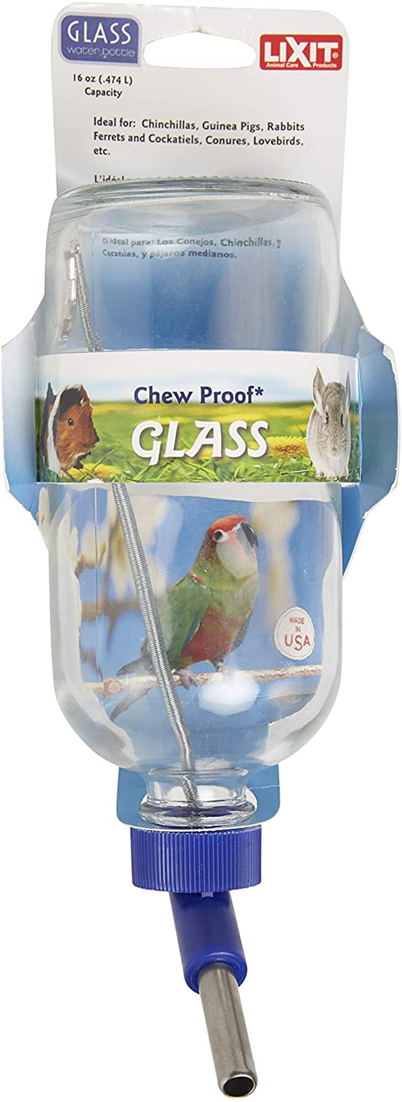 Lixit Glass Water Bottles for Rabbits, Ferrets, Small Birds, Guinea Pigs, Rats, Hamsters and Other Pets (8Oz) Animals & Pet Supplies > Pet Supplies > Bird Supplies > Bird Cage Accessories > Bird Cage Food & Water Dishes Lixit Corporation 16oz  