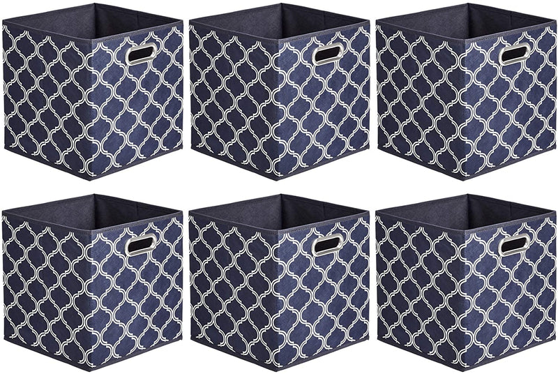Collapsible Fabric Storage Cubes with Oval Grommets - 6-Pack, Light Grey