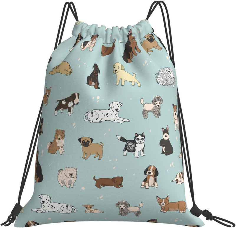 Hitamus Puppy Doodles Drawstring Backpack for Men & Women,Waterproof String Bag Nylon Gym Sport Traveling Sackpack Cinch One Size