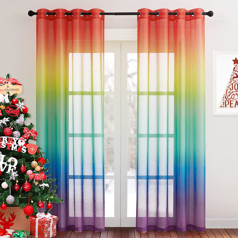 NICETOWN Colorful Curtains, Rainbow Ombre Sheer Curtains for Bedroom Girls Room Decor Ombre Pattern Window Short Sheer Curtains for Girly Nursery Kids Daughter Room (55 X 63 Inch Length, Set of 2) Home & Garden > Decor > Window Treatments > Curtains & Drapes NICETOWN Rainbow W55 x L84 